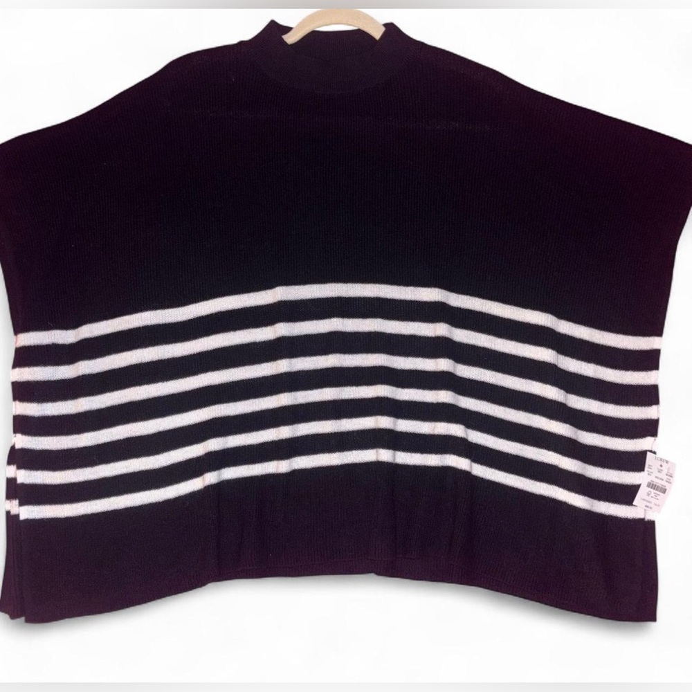 J. Crew Women’s Knit Poncho Classic Black White Striped Sweater Light Flowy OSFM